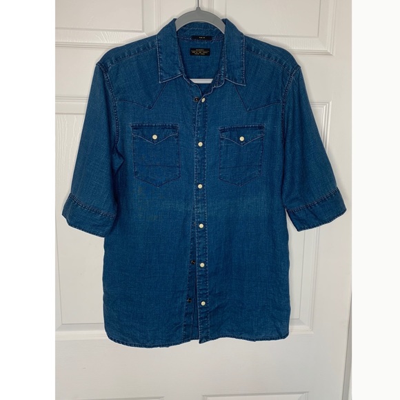 All Saints Chambray Denim Snap Button Top - Picture 3 of 5